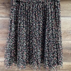 ELLE Womens Skirt Pleated A Lined Lace  Cottagecore FairyGoth Floral Black Sz XS